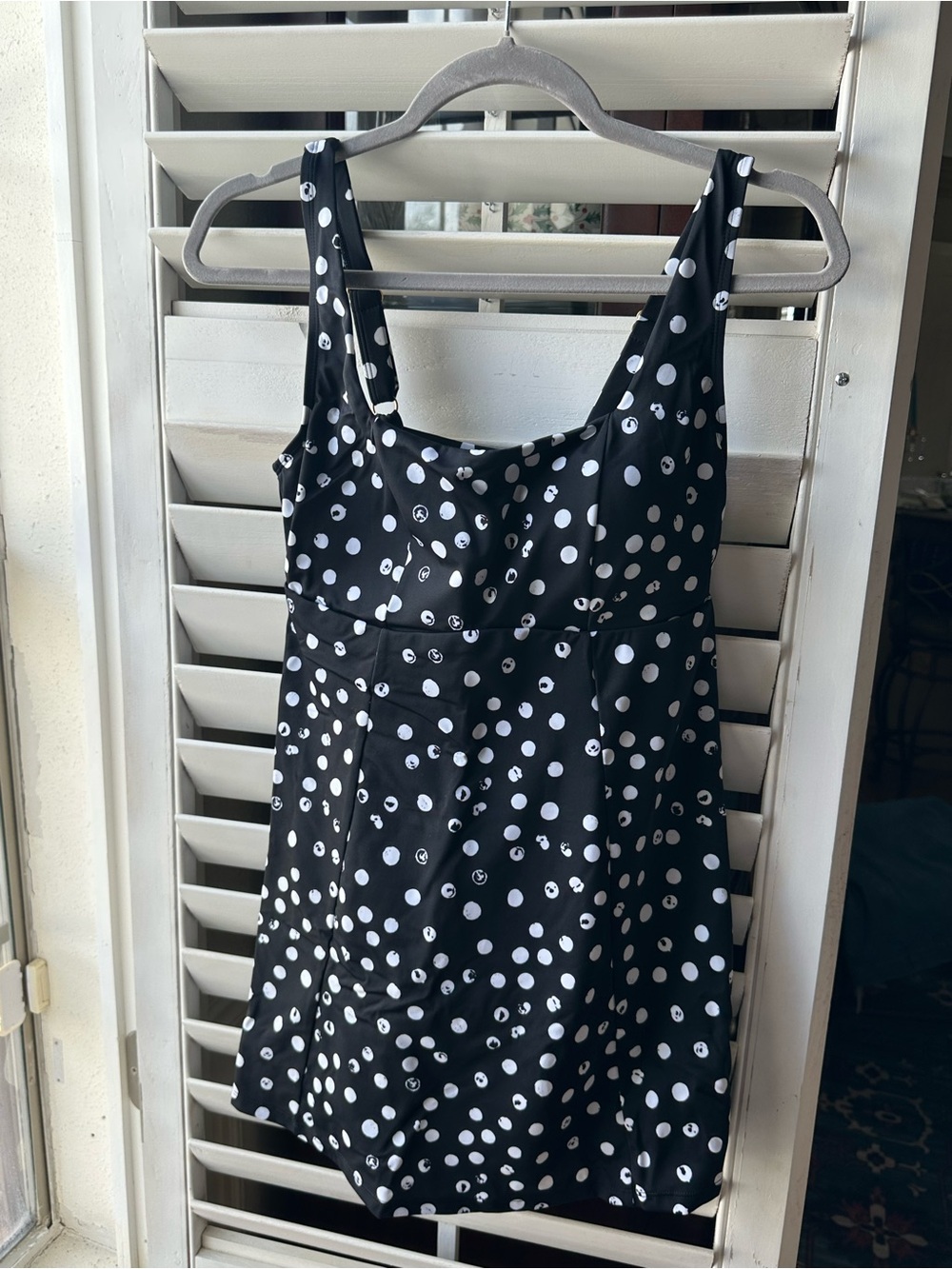 Belle by Kim Gravel Black and White Polka Dot One-Piece Swim Dress